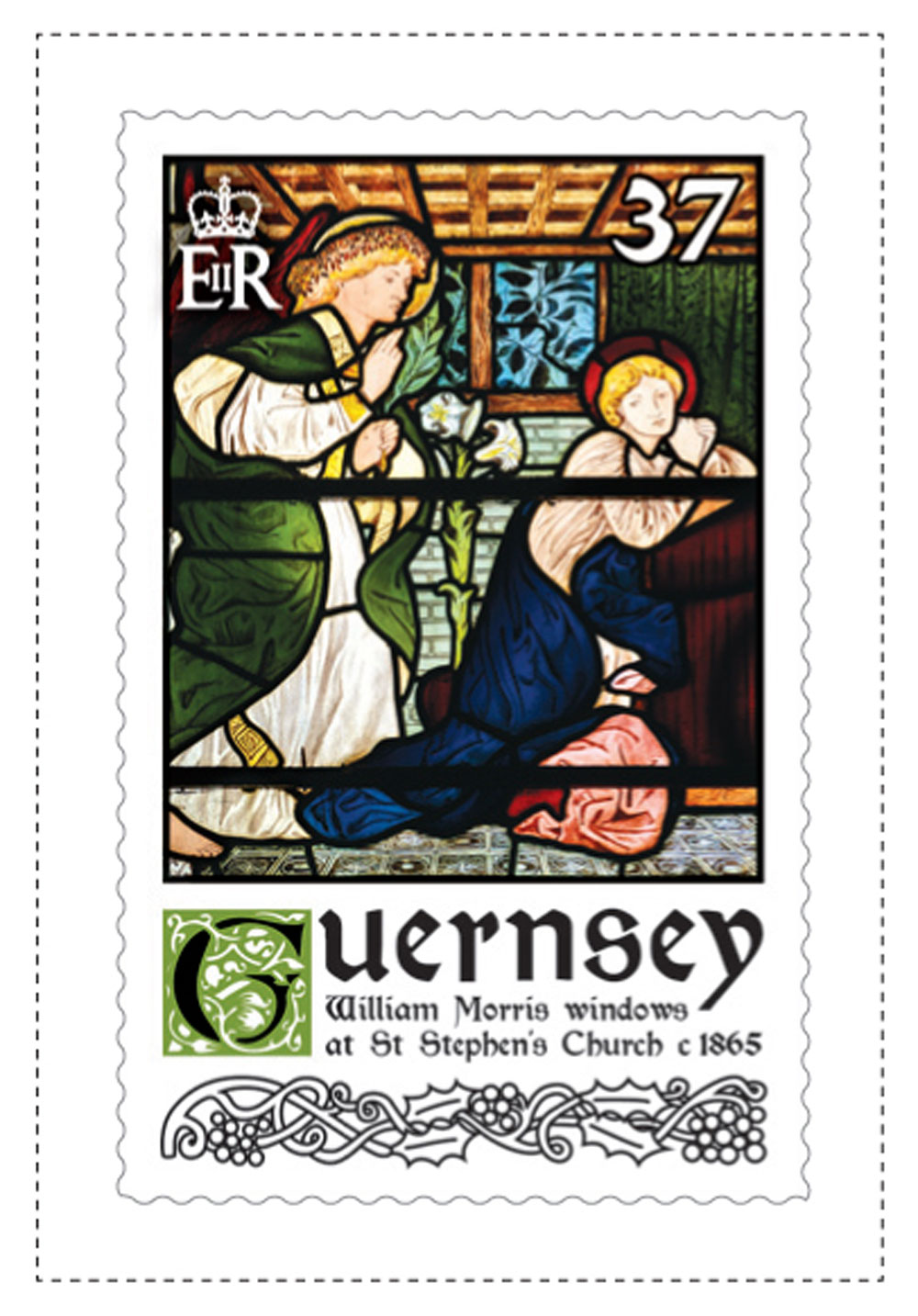 37p Stamp William Morris Stained Glass Windows